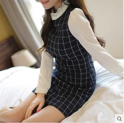 VenusFox Plaid Full Sleeve Patchwork Mini Dress Women