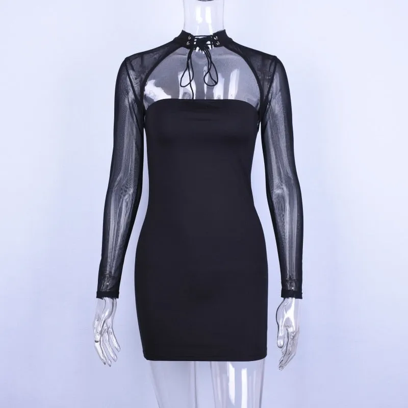 VenusFox see-through patchwork bodycon sexy lace dress