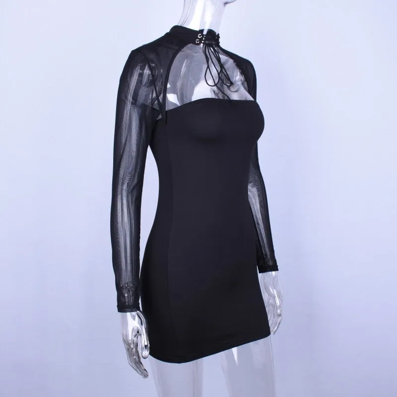 VenusFox see-through patchwork bodycon sexy lace dress