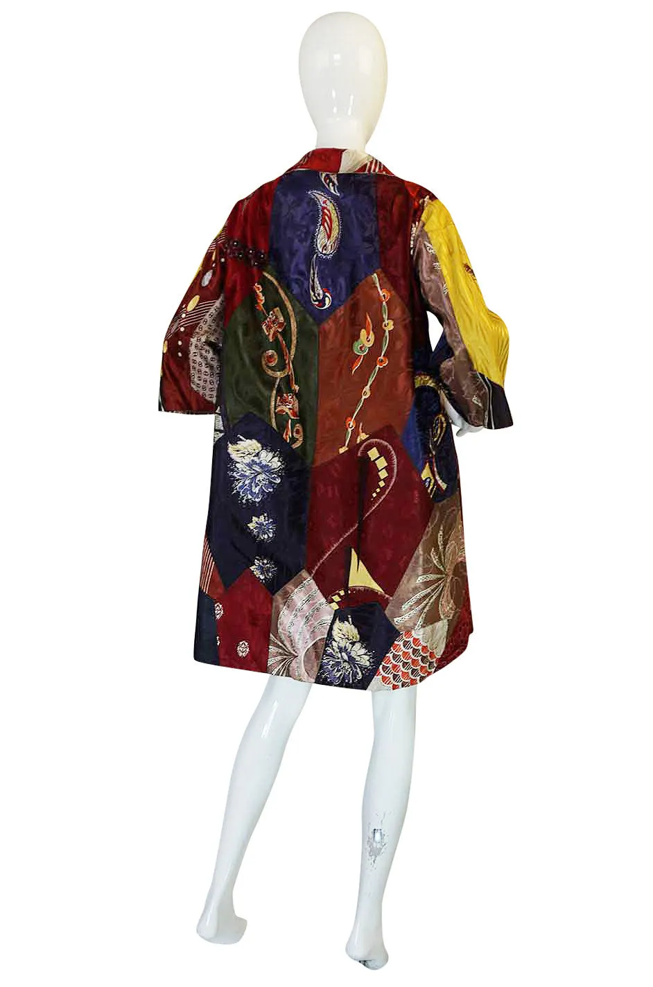 Vintage Patchwork Quilt Coat Made of 1940s Vintage Ties