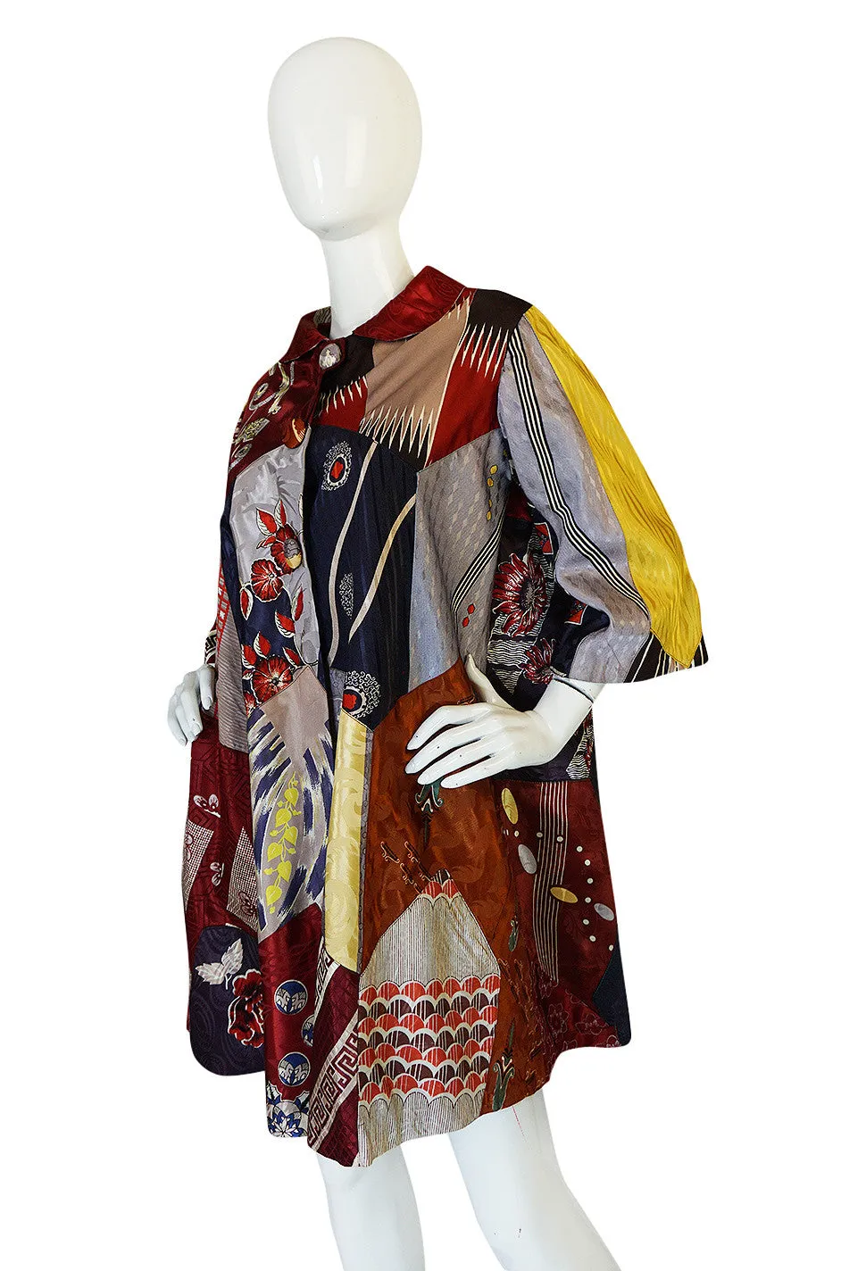 Vintage Patchwork Quilt Coat Made of 1940s Vintage Ties