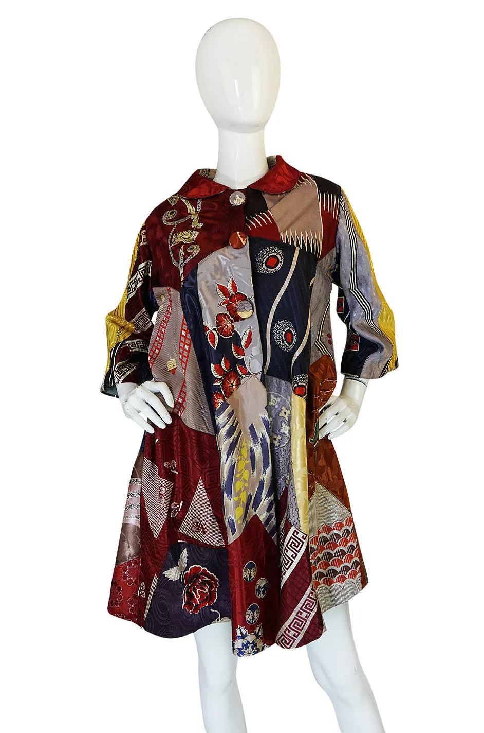 Vintage Patchwork Quilt Coat Made of 1940s Vintage Ties