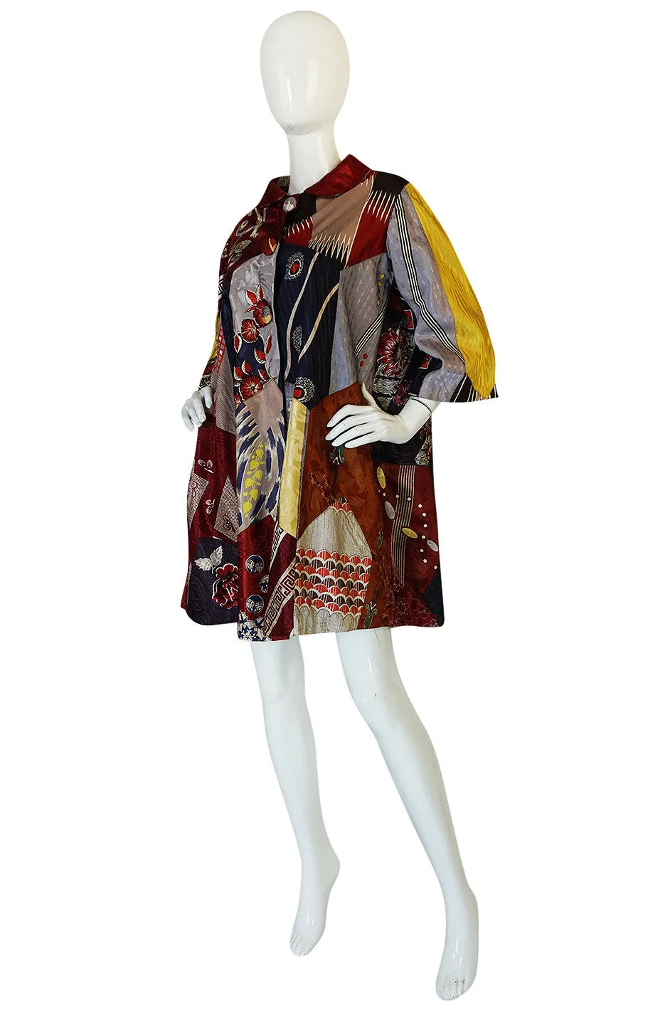 Vintage Patchwork Quilt Coat Made of 1940s Vintage Ties
