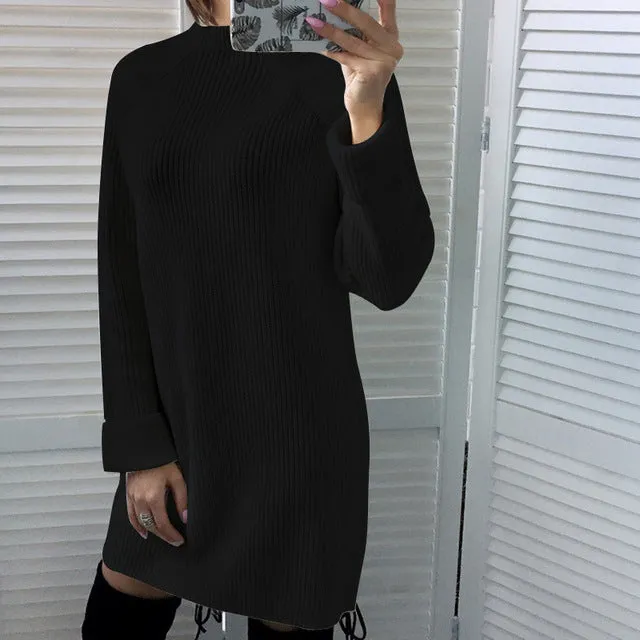 Wjczt 2022 Autumn Winter New Elegant Fashion Turtleneck Long Sleeve Women&#39;s Mini Dress Casual Loose Solid Ladies Knit Dresses