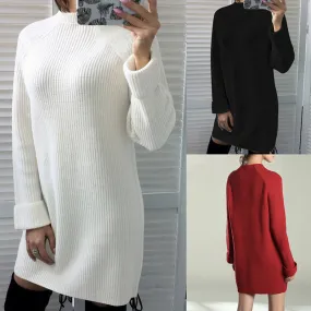 Wjczt 2022 Autumn Winter New Elegant Fashion Turtleneck Long Sleeve Women&#39;s Mini Dress Casual Loose Solid Ladies Knit Dresses