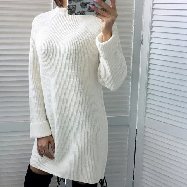Wjczt 2022 Autumn Winter New Elegant Fashion Turtleneck Long Sleeve Women&#39;s Mini Dress Casual Loose Solid Ladies Knit Dresses