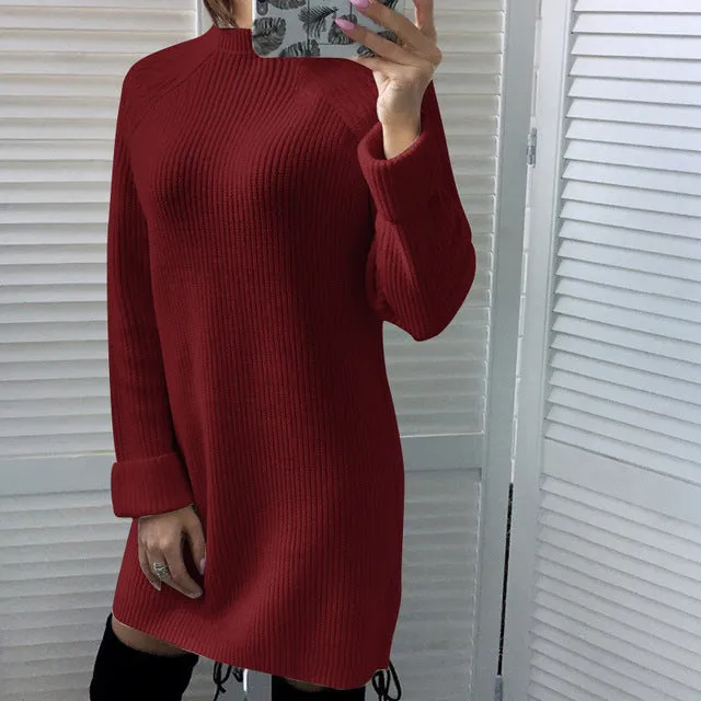 Wjczt 2022 Autumn Winter New Elegant Fashion Turtleneck Long Sleeve Women&#39;s Mini Dress Casual Loose Solid Ladies Knit Dresses