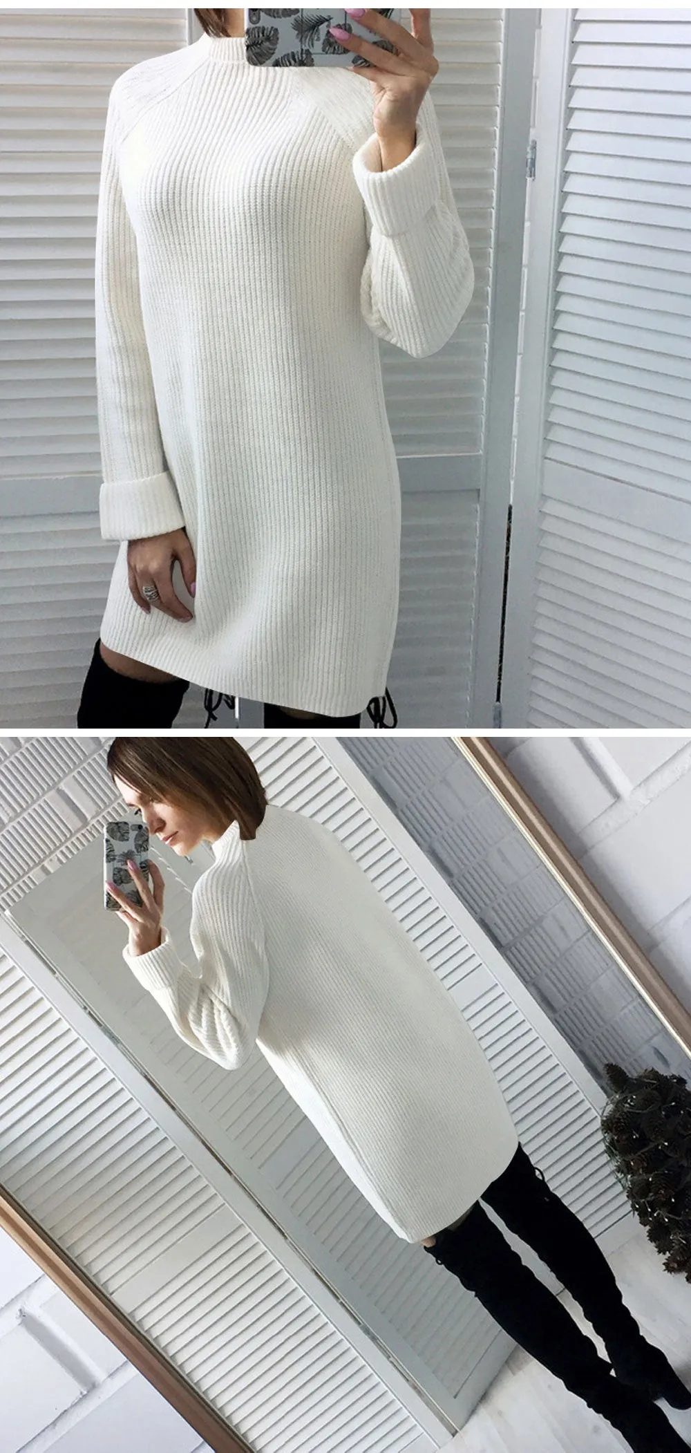 Wjczt 2022 Autumn Winter New Elegant Fashion Turtleneck Long Sleeve Women&#39;s Mini Dress Casual Loose Solid Ladies Knit Dresses