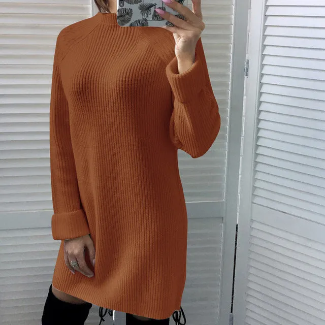 Wjczt 2022 Autumn Winter New Elegant Fashion Turtleneck Long Sleeve Women&#39;s Mini Dress Casual Loose Solid Ladies Knit Dresses