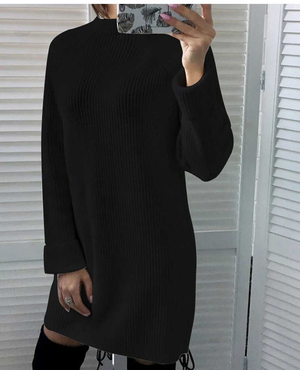 Wjczt 2022 Autumn Winter New Elegant Fashion Turtleneck Long Sleeve Women&#39;s Mini Dress Casual Loose Solid Ladies Knit Dresses