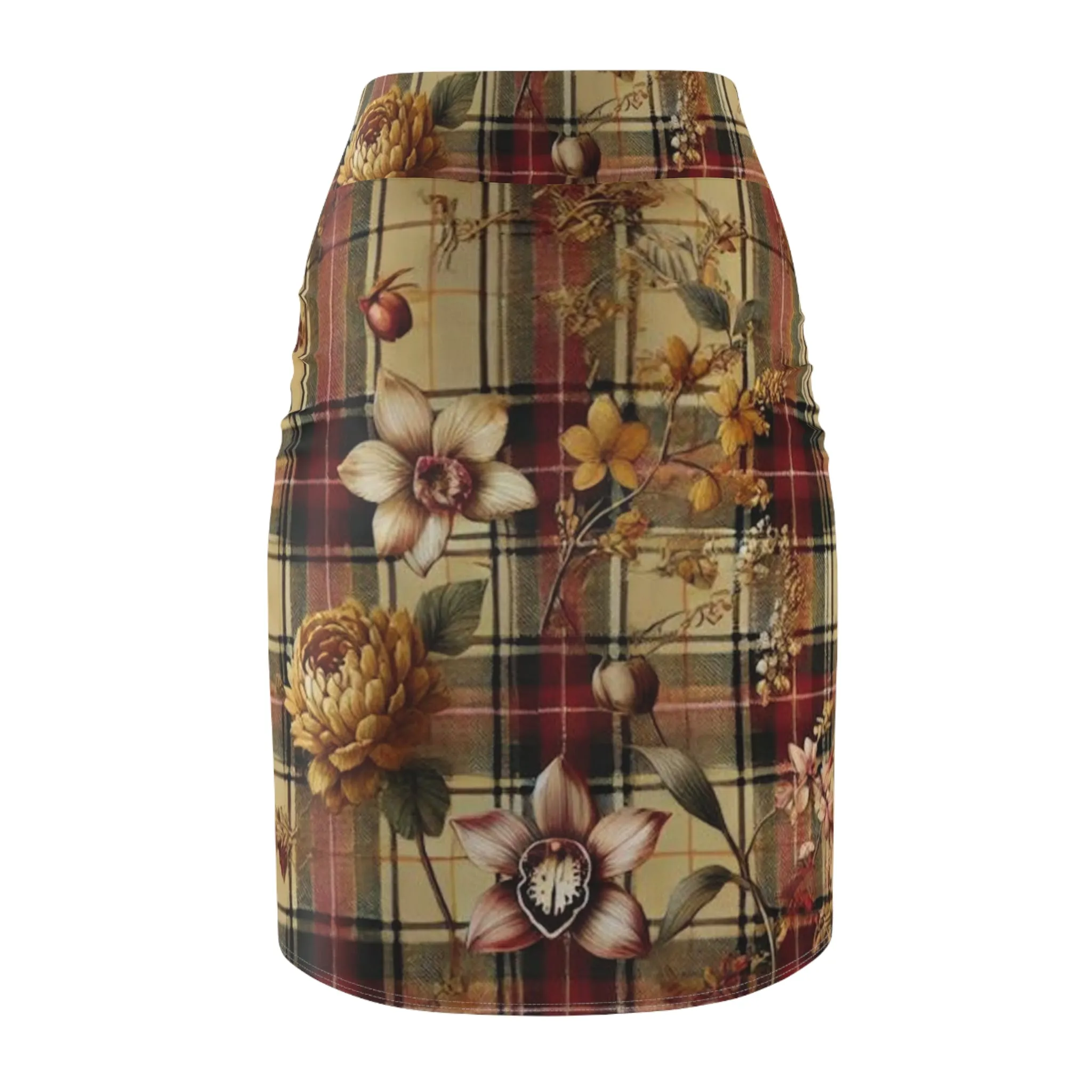 Women's Pencil Skirt (AOP)  Harmonic Bloom Plaid Collection